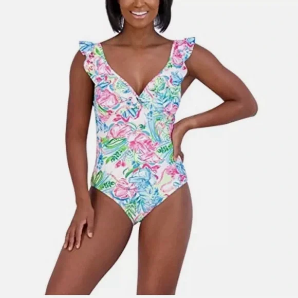 Stella Parker Ruffle Floral Print One Piece Swimsuit - Picture 7 of 15